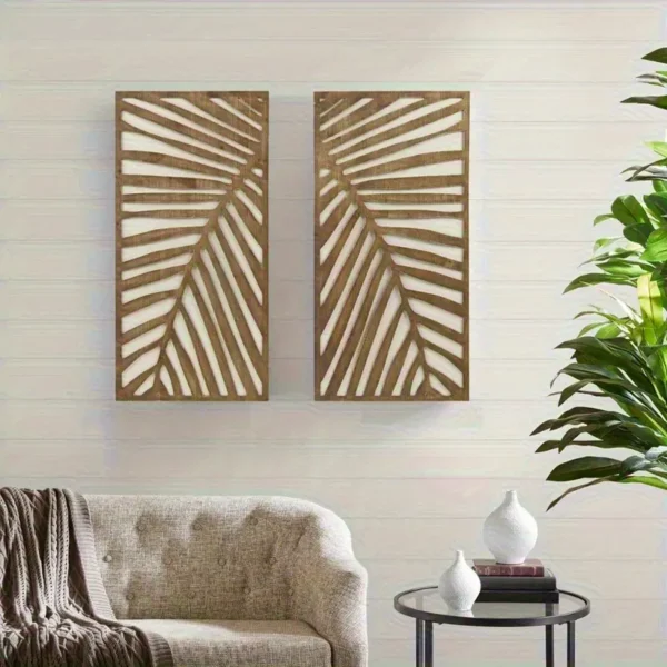 Decoração de Parede com 2 Peças em Madeira Falsa