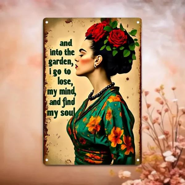 Placa de Arte em Metal Floral Vintage