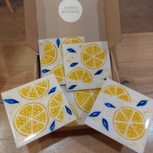 Conjunto de bases de copos e garrafa Tema limão