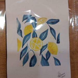 Ilustração em aguarela papel 300g A5 Limões e Folhas