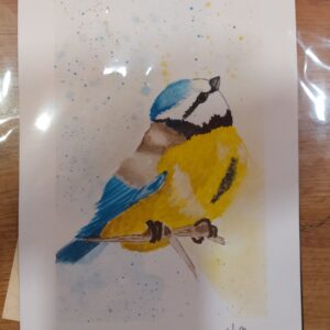 Ilustração em aguarela papel 300g A5 passarinho